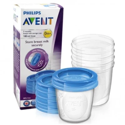 5 vasos para almacenar leche materna Avent