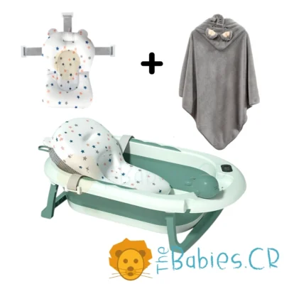 Combo Bañera / Tina verde plegable + Paño / Toalla