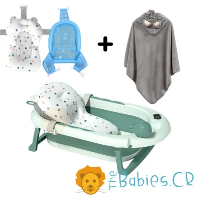 Combo Bañera / Tina verde plegable + Paño / Toalla